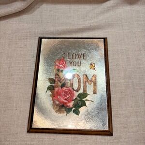 I Love You Mom Wall Art Mirror Roses Butterfly Wood Frame Mothers Day Gift